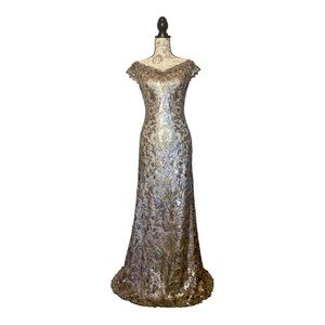 Stunning Embroidered Lace Sequin Tadashi Shoji Dress
